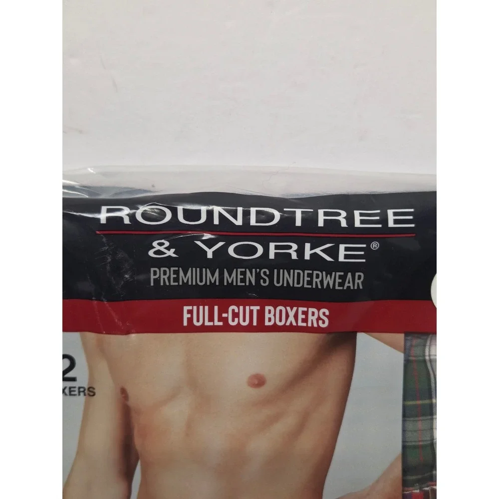 Roundtree & Yorke Full Cut Boxers 2-pk Premium Men's Underwear 40 Plaid $28 NEW